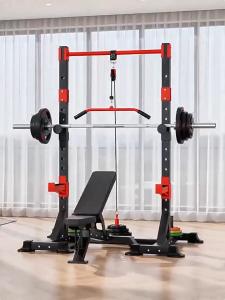Adjustable Power Rack Home Gym with Lat Pulldown Bench Press Pull Up Bar