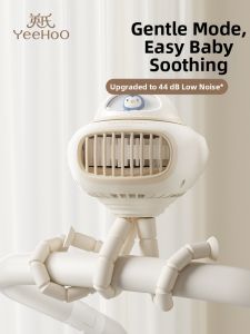 Portable Baby Stroller Fan USB Charging Night Light Music Player Outdoor Child Bedside Lamp Leafless Pushchair Oscillating Head