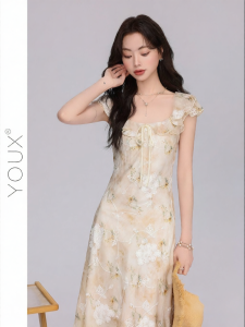 YOUXIANG | Đầm Dài Mùa Xuân Thêu Hoa Nhẹ Nhàng