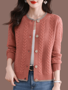 High-End Brand round Neck Short Knitted Woolen Open Cardigan Spring Autumn New Style Versatile Small Size Commute Korean Style