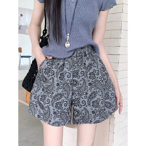 กางเกงขาสั้นทรงหลวมเอวยางยืดลายถั่วใหญ่สไตล์ย้อนยุคสำหรับผู้หญิง กางเกงขายาวทรงหลวมสบาย ๆ ฤดูร้อน 2025