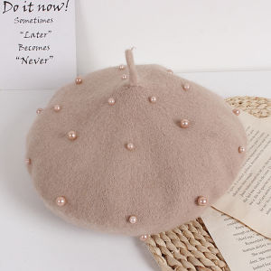 Wool Kids Winter Hat for Girls Retro Baby Beret Hats with Pearls Autumn Winter Kids Cap for Children Accessories 2-6Y