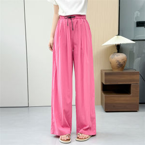 High Waist Straight Leg Pants Thin Casual Womens Elastic Waist Loose Fit Floor Length Korean Style Casual Trousers