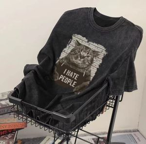 Áo Thun Cotton Cổ Tròn Phong Cách Mỹ Cổ Điển Mùa Hè Cho Nam Và Nữ Phong Cách Hồng Kông Nhỏ Gọn Thời Trang Áo Thun Cotton Nguyên Chất