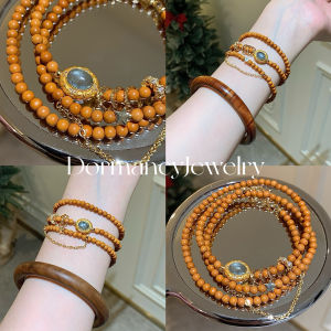 Exotic Princess Triple Circle Olive Nut Sea Blue Gem Bracelet New Chinese Style Private Design Sense Fashion Jewelry Accessory