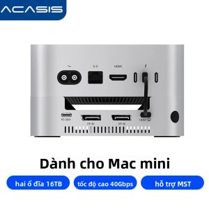 Vỏ Bọc Acasis 40Gbps Thunderbolt4/USB4 Hỗ Trợ Hai Ổ Cứng M.2 NVMe SSD Cho Mac Mini M4Pro Có Cổng USB-A Hỗ Trợ DP4K 144Hz Vỏ Nhôm Màu Bạc
