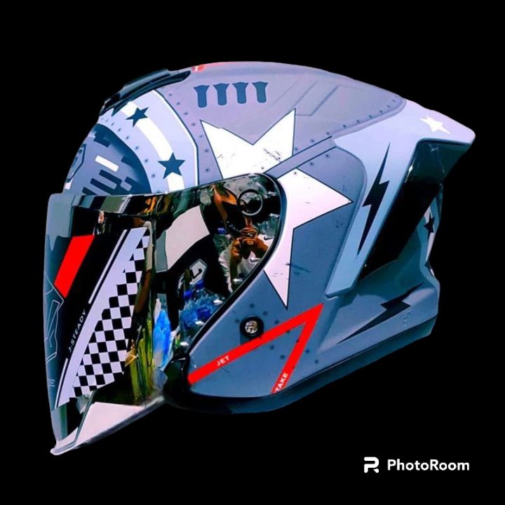 Helm JS ARMOR Motif GREY STAR ORIGINAL 100 TERLARIS / Helm JS armor solid half face sni terbaru