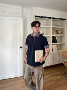 Áo Thun Polo Tay Ngắn Hai Mảnh OXFREAK Phong Cách Miu Màu Tương Phản Dáng Rộng Cổ Polo Tay Ngắn Thường Ngày Mùa Hè Áo Thun Nam