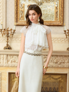 BADINA | Áo Blouse Voan và Ren Pháp Thanh Lịch Đính Nơ