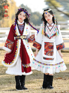 Tibetan Childrens Girls Ethnic Dance Performance Costume New 2025 Tibetan Style National Dress Female Toddler Outfit
