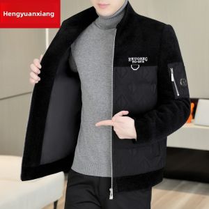 HENGYUANXIANG | Hengyuanxiang Mens Short Stand Collar Down Jacket Woolen Quilted Coat Fashionable Urban Style Warm Thickened Winter Outerwear