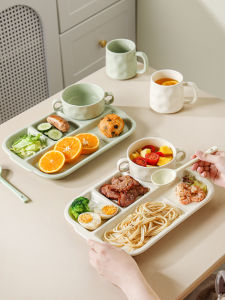 Nordic Style Ceramic Dinner Plate with Compartment Underglaze Color Dieting Adult Moon Cake Family Use Rectangular Dish