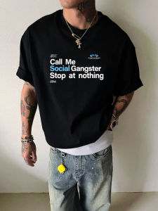 เสื้อยืดแขนสั้นพิมพ์ลายแฟชั่นสำหรับผู้ชาย ทรงหลวม ผ้าฝ้าย ทรงหลวม ลำลอง ใส่ไปเที่ยวในเมือง สีดำ สำหรับนักเรียนมัธยมปลาย