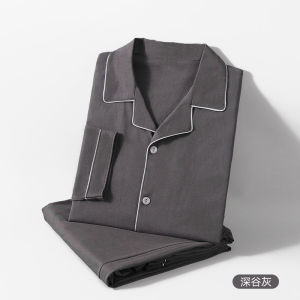 Mens Sleepwear Spring Autumn Long Sleeve Soft Cotton Home Clothes Set Large Size Pure Color Can Be Worn outside Casual Home Scene