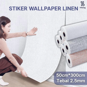 WALLPAPER LINEN ROLL 5PCS 50CMX300CM WALLPAPER LINEN ROLL 3D SEDERHANA MOTIF POLOS & MOTIF KARTUN WALLPAPER ROLL DINDING WALLPAPER DINDING STIKER FOAM YH1
