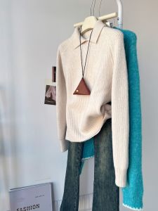 QINGNAER | Trendy Casual Reducing Age Look Oversized Minimalist Turn-down Collar Sweater