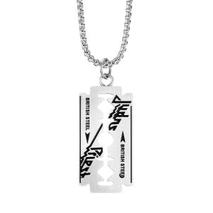 Fashion Hip Hop Music Band Judas Priest Necklace Stainless Steel Razor Shape Pendant For Men Women Jewelry Gift Dropshipping