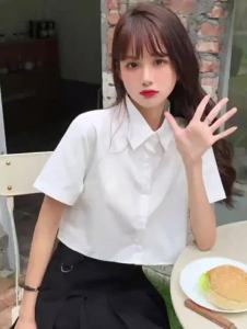Korean Style Short Top Short Sleeve White Shirt for Female Students with Unique Design Sense New Summer Collection for Teen Girls polo Collar