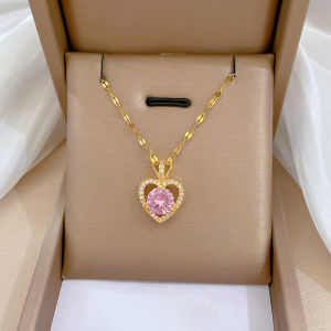 Trendy Heart OF Ocean Stainless Steel Cubic Zirconia Necklaces For Women Men Gold Color Metal Crystal Party Everyday Jewelry