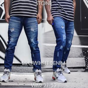 Celana Jeans Sobek Pria Panjang Stretch Melar Denim Tebal Slimfit Skinny Size 28-33 Premium