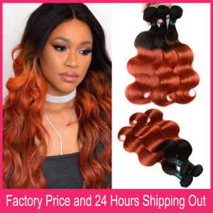 1B 350 Body Wave Human Hair Weave Bundles For Black Women 14-30 Inch Long Length Body Wavy Ombre Orange Human Hair Weave Bundles