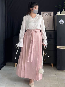 New Chinese Style Loose Fit plus Size Hanfu Shirt And Horse Tailed Skirt Set for Women over 200 Pounds Half Body Skirt