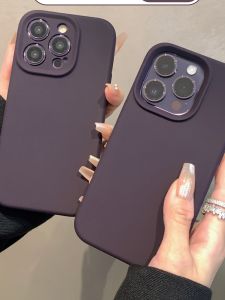 Pure Liquid Silicone Phone Case for iPhone 14 pro Max Apple 14 plus Dark Purple Simple Protection Lens Full Cover Anti-Fall High-End Sensation