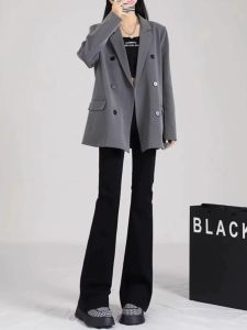 Black High Waist Fleece Lined Bootcut Jeans Womens Spring 2024 Cotton Stretch Denim Pants Long Micro Flared Trousers