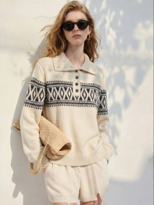 Vintage Loose Fitting Polo Neck Knit Sweater