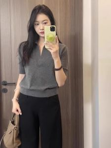 HUOLISI | Knitted Gray Short Sleeve T-shirt Short Fit