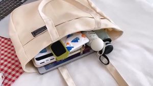 Japan Canvas Multi Pocket Tote Casual Shoulder Bag Gentle Womens Handbags tote bag with zipper