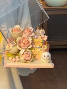 Flowers Building Blocks Rose Flower with Cover Bouquet Puzzle Ornament Toys Gift for Girls