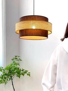 Rattan Lighting Pendant Hand Woven Rattan Pendant Light Decorative Lighting Fixture for Kitchen Island Dining Room Living Room