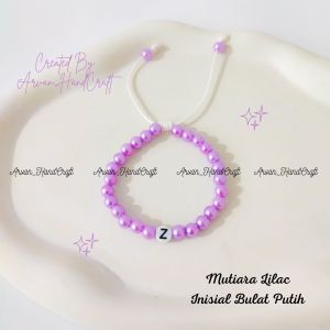 Gelang Mutiara Lilac Inisial Huruf // Gelang Inisial Huruf Mutiara Lilac Model Serut