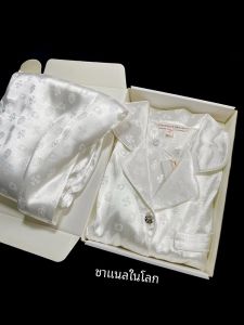 แสงจันทร์ที่หรูหรา ผ้าซาติน แขนยาว ผู้หญิง ชุดนอน ชุด Virginias Dreams Home Comfort Ensemble ลายนูนลายดอกไม้ ดีไซน์