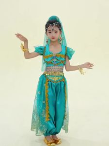 ชุดเต้นรำท้องอินเดียสำหรับเด็ก 320LOlanta ชุดเจ้าหญิงฮาโลวีน โคมไฟอะลาดินสำหรับเด็กผู้หญิง สีแดง น้ำเงิน เสื้อผ้าการแสดงตะวันออก ชุดสำหรับ 3-13 ปี