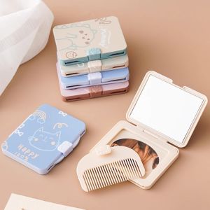 24H Local Delivery Random Pattern Cute Portable Mirror Comb Set Square Folding Mini Pocket Mirror With Folding Small Comb Suitable Traveling