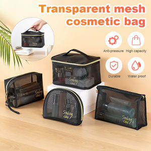 【♡Lovely girls house♡】Mesh Makeup Bag Mesh Zipper Travel Cosmetic Bag Transparent Storage Bag Portable Pouch Washbag