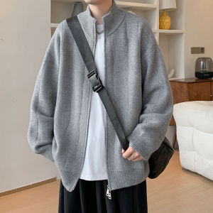 เสื้อสเวตเตอร์สวมหัวซิปคู่หลวมพอดีตัวของผู้ชายพร้อมคอตั้งเสื้อถักขนแกะสไตล์เยาวชนลําลองสําหรับฤดูหนาว