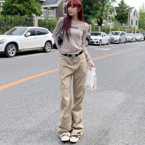 High Waist Straight Leg Workwear Denim Pants Womens Autumn 2025 New Style Slimming Vintage Not Fitting Leg Kaki Color