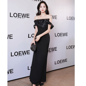 Elegant White Evening Dress Womens New 2005 High-End Slimming Wedding Dress Korean Style Short Sleeve mid Waist U-Neckline