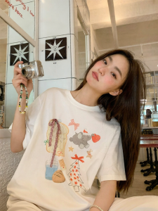 NIHAOKANONG | Áo Thun Tay Ngắn In Hình Hoạt Hình Mỹ Nữ