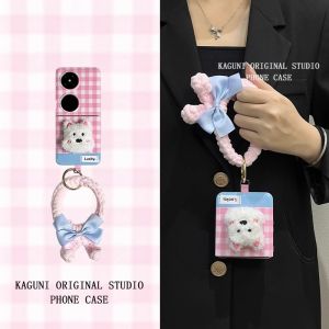 Cute Pink West Highland Plush Phone Case for Huawei P50 Pocket2/S Ultra-Thin Womens Style Foldable Screen Protective Cover