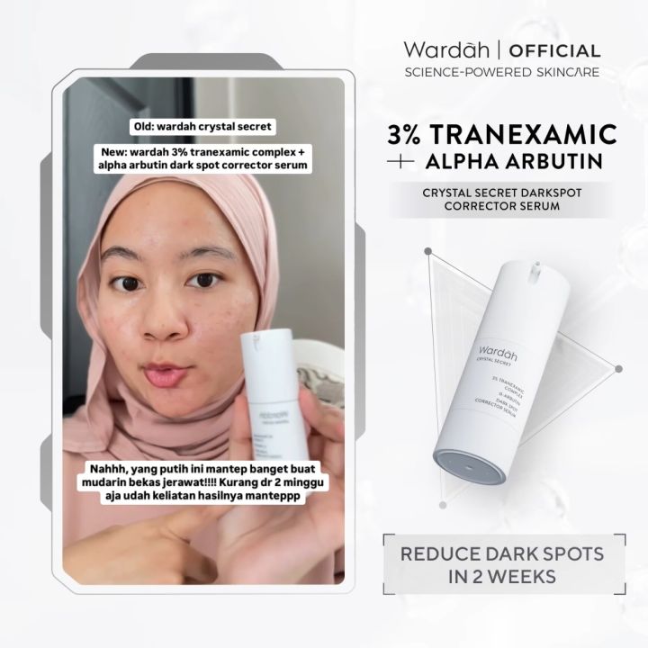 WARDAH 3% Tranexamic Acid + Alpha Arbutin Crystal Secret Dark Spot Brightening Serum 20 ml - Serum dengan Ekstrak Edelweiss - Mencerahkan dan Menyamarkan Flek Hitam - Untuk Semua Jenis Kulit - Skincare