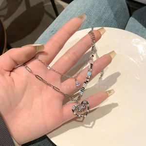Colorful Heart Zircon Titanium Steel Necklace Womens High-End Cool Spicy Girl Clavicle Chain Layering T-Shirt Accessory