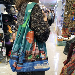 กระเป๋าช้อปปิ้งพับได้แบบพกพาขนาดใหญ่ ผู้หญิง กระเป๋าตลาดมือถือ กระเป๋าเป็นมิตรกับสิ่งแวดล้อม กระเป๋าเดินทาง ถุงซื้อผักในเกาหลี