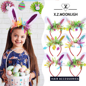 X.z. MOONLIGH แถบคาดศีรษะอีสเตอร์การ์ตูนที่คาดศีรษะหูกระต่ายผู้ใหญ่และวันหยุดสำหรับเด็กชุดเดรสปาร์ตี้อุปกรณ์สำหรับถ่ายภาพที่คาดศีรษะกระต่าย
