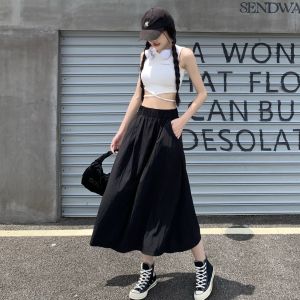 Womens Midi Skirt Summer Thin Pleated Umbrella Skirt Autumn Lazy Style Slimming Sakamoto Skirt Polyester Fabric Cycling Scene