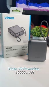 [เครื่องหมาย CCC]VINKO Pocket V9 Power Bank 10000 mAh แบตสำรอง 22.5W ชาร์จไว ชาร์จเร็ว สาย USB-C และ คู่ในตัว for Android/ไอโฟน14/15