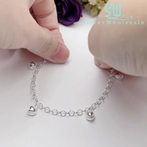 SilverWholesale #BB147 Original Silver 925 Baby Anklet Bracelet With "Heart Shaped Bells" (Gelang Kaki/Tangan untuk Baby)